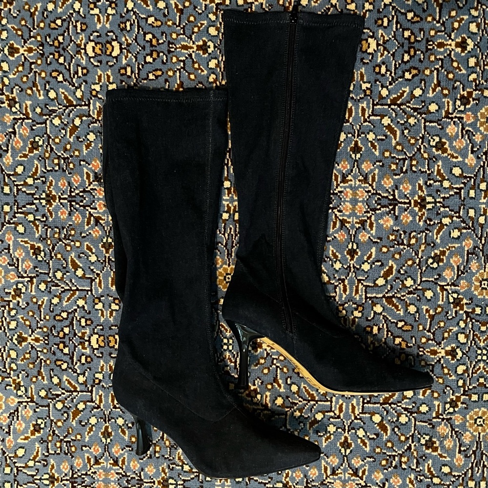 Denim calf-length boots